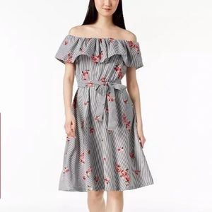 Calvin Klein - Embroidered Midi Striped Dress